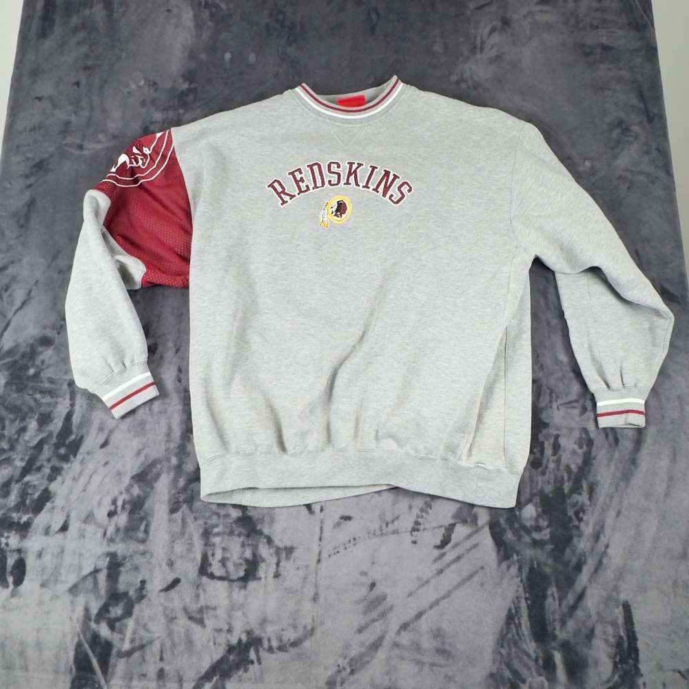 NFL Sweatshirt Mens 2XL Gray Washington Redskins Vintage Embroidered Mesh Sleeve